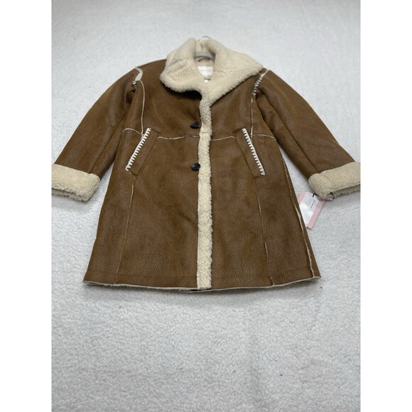 Avec Les Filles Anthropologie Coat Women Brown Faux Shearling Retro Size XS NWT - Picture 9 of 13